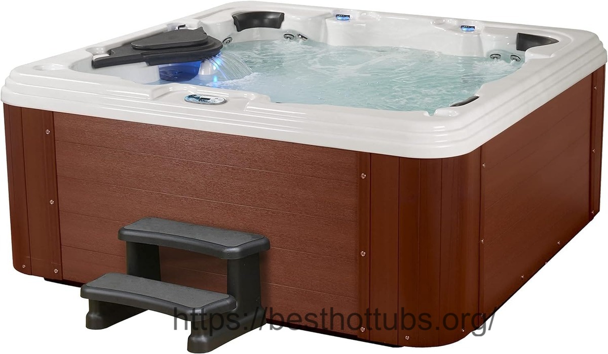 best hot tubs - Essential Hot Tubs - Select Series 100-Jet 6-Person 2023 Lounger in Redwood Sterling Silver